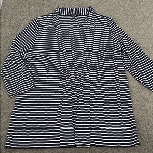 Talbots Cardigan Wm XL  Navy Blue White Striped Open Front Long Line 3/4 Sleeve